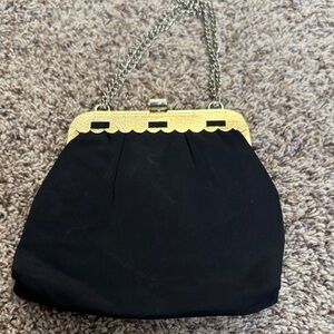 Vintage Classic Black Evening Handbag with Gold Frame